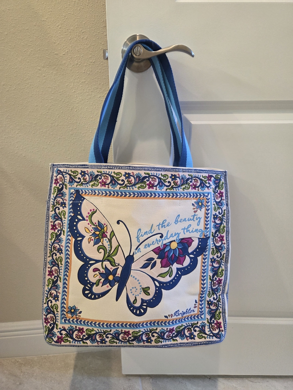 Brighton Blue, Cream & Pink Butterfly Floral Tote New With No Tags.